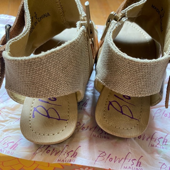 Boho Gladiator Canvas Sandal Shoe BLOWFISH Beige Flat Strap Peep Toe Runway 7 37 - Picture 9 of 16